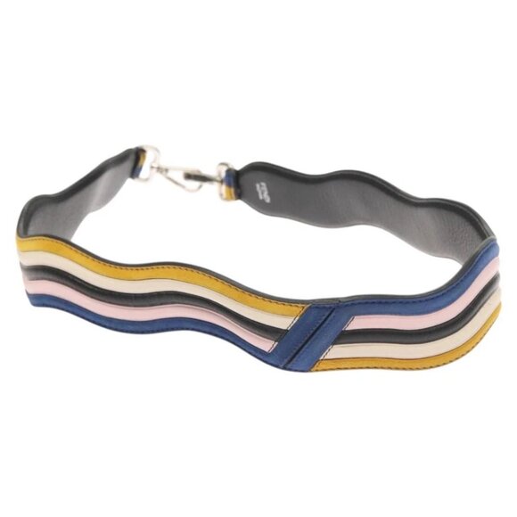 FENDI Strap You Shoulder Strap Leather Black Yellow Auth - Picture 3 of 7